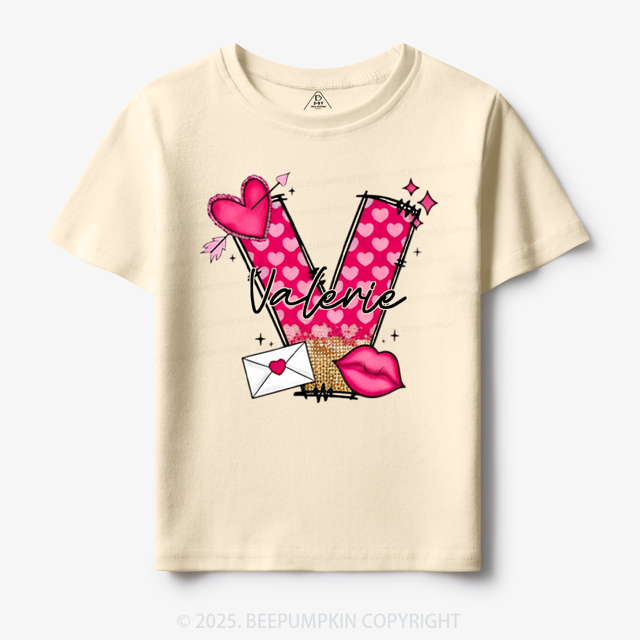 Personalized Valentine's Day Pink Hearts Toddler&Kid's Tees Beepumpkin