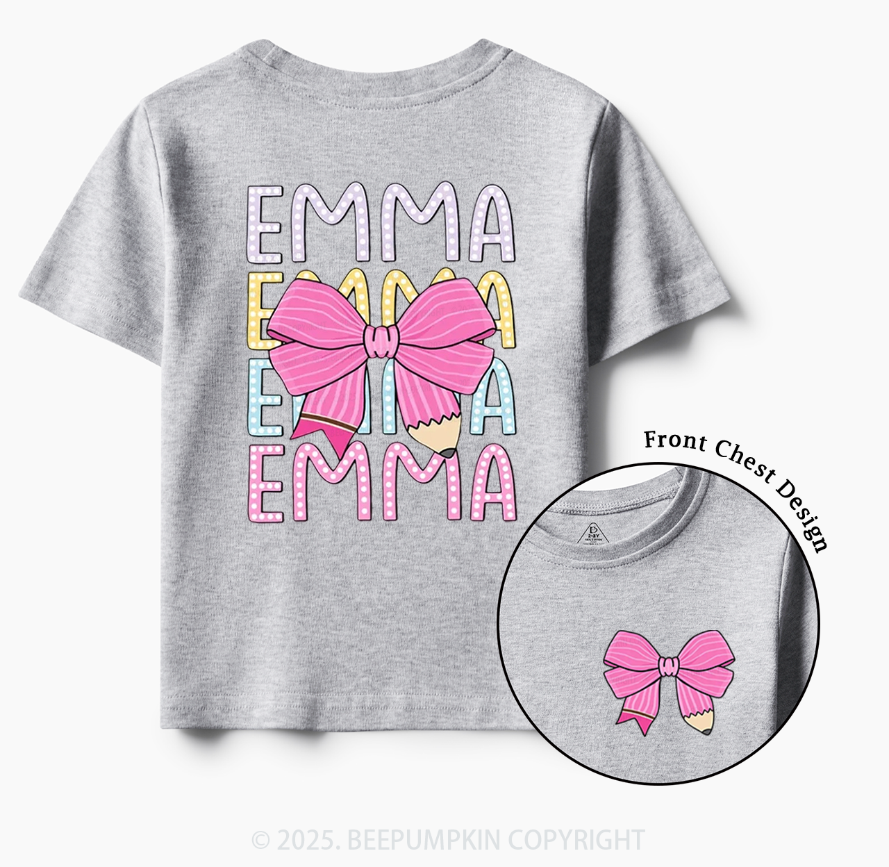 Personalized Pink Bow Toddler&Kid's Tees Beepumpkin