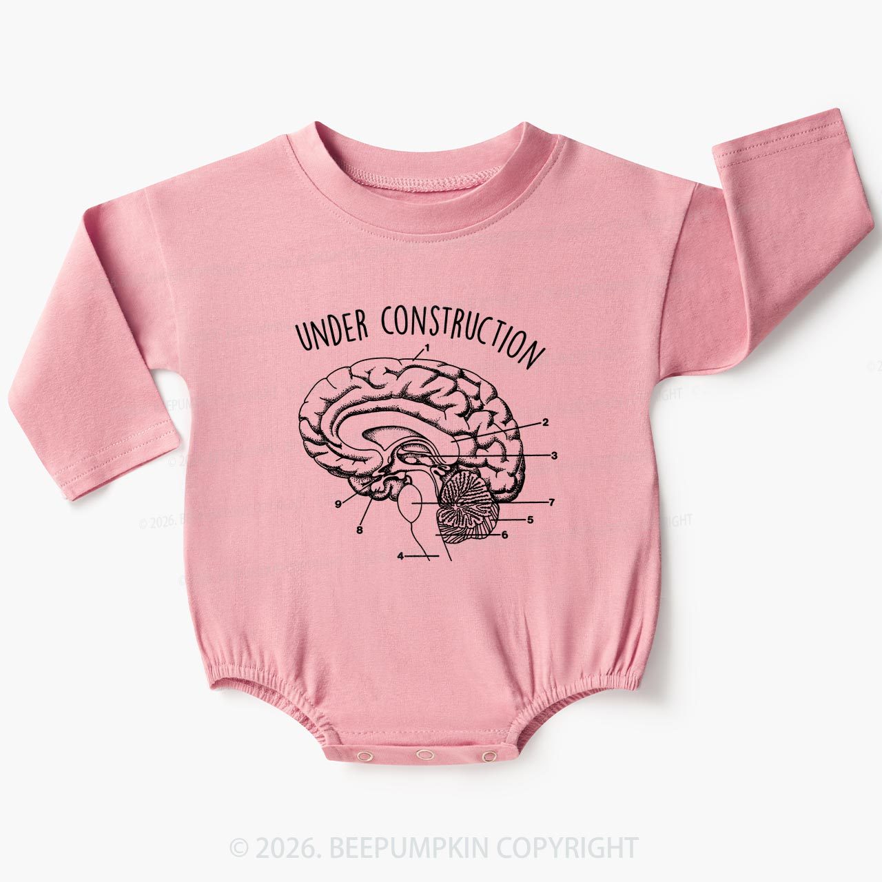 Under Construction Brain Diagram Baby Bubble Romper