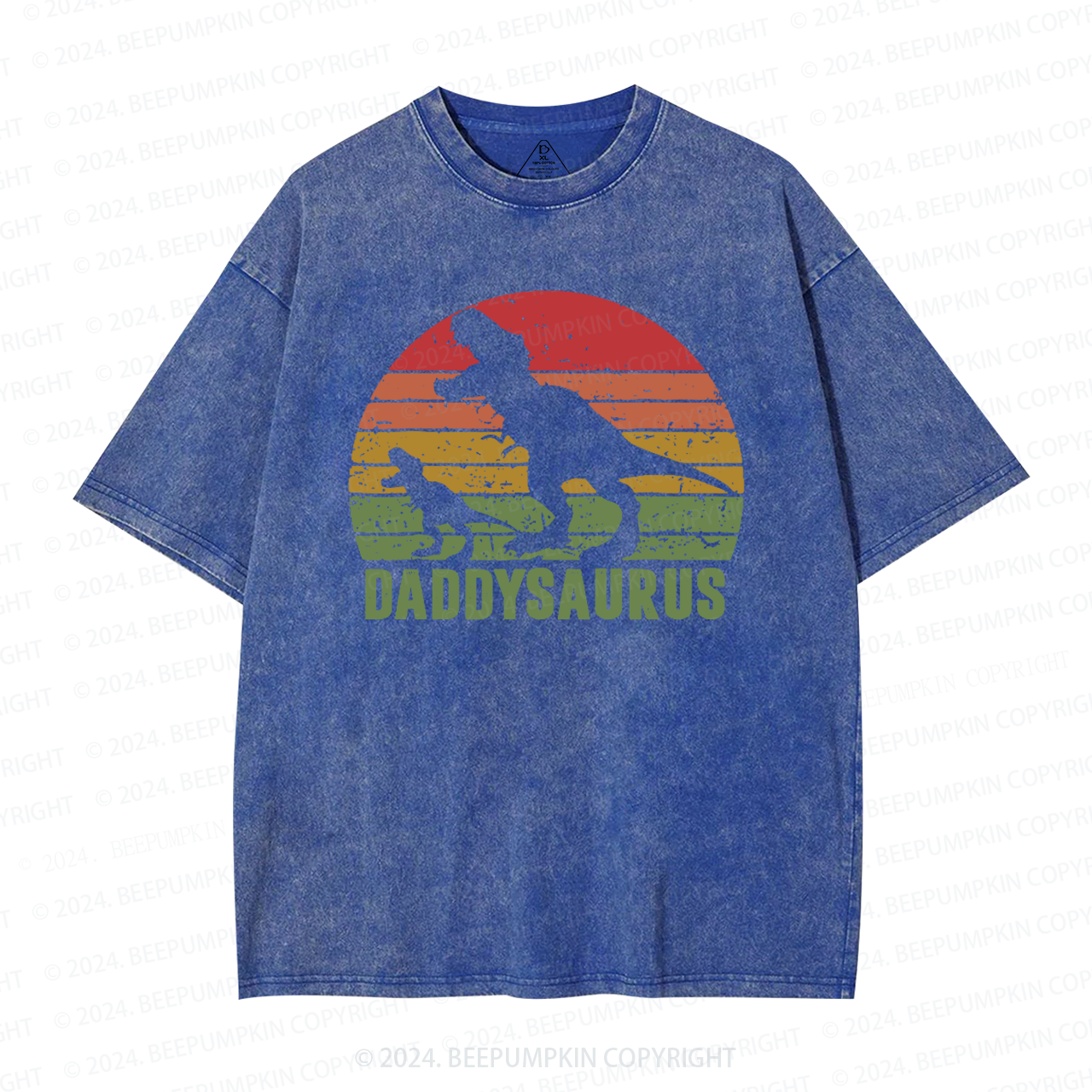 Daddy Saurus Roaring Dinosaur Washed T-Shirts 