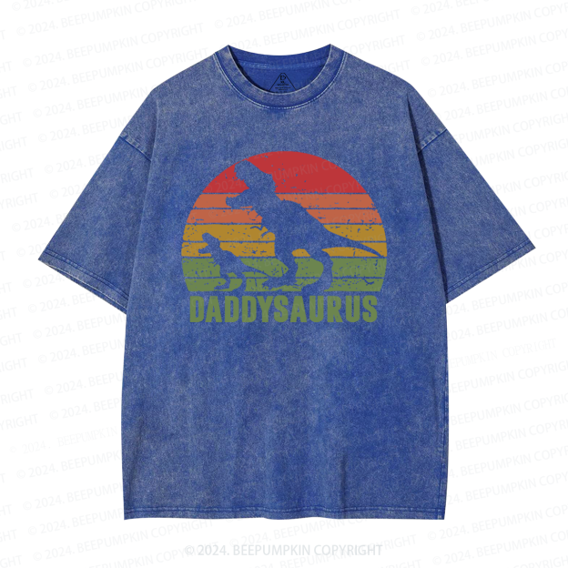 Daddy Saurus Roaring Dinosaur Washed T-Shirts 