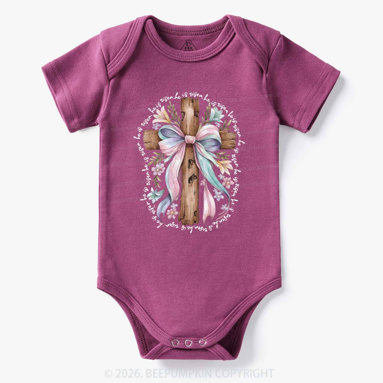 He Is Risen Soft Pastel Cross Baby Bodysuit