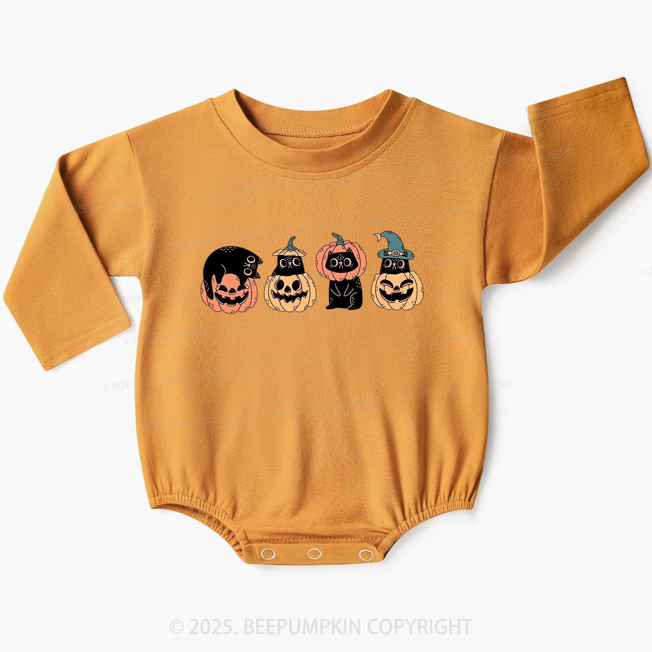 Halloween Cat & Pumpkin Baby Bubble Romper Beepumpkin