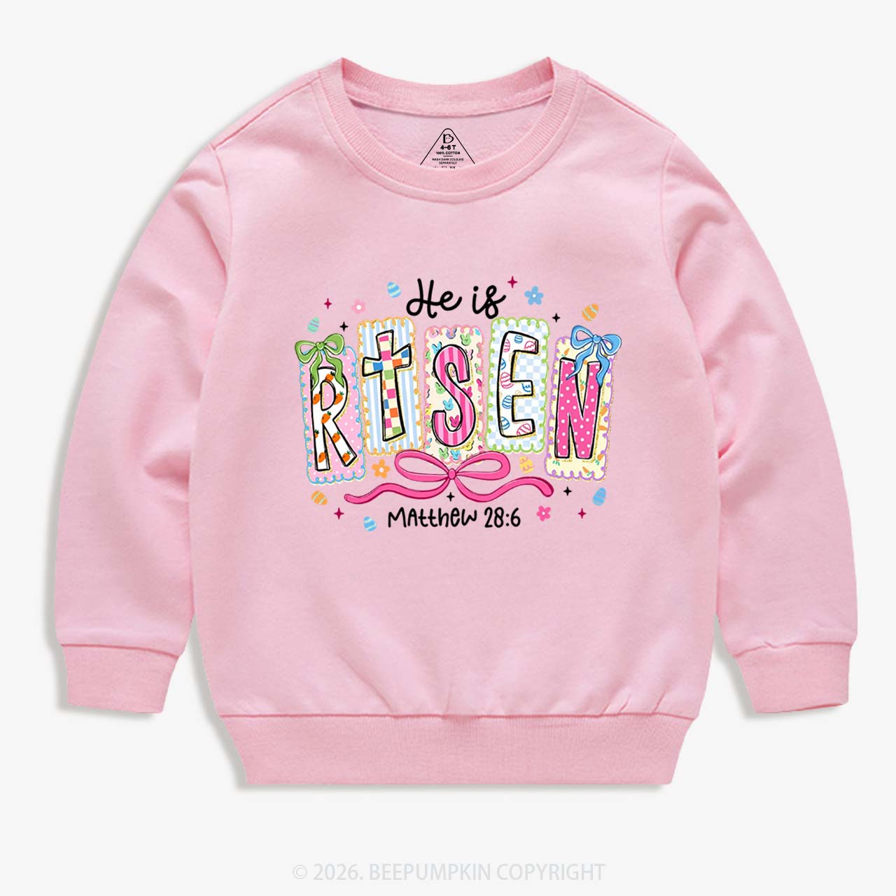 Easter Bow Lettering He Is Risen Kid's Sweatshirt