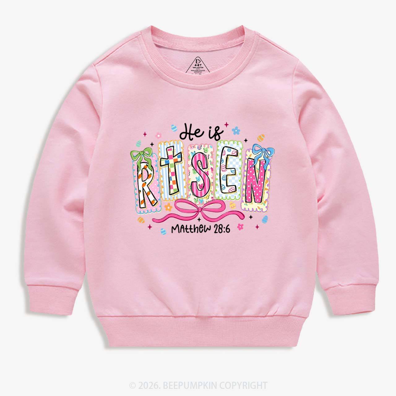 Easter Bow Lettering He Is Risen Kid's Sweatshirt