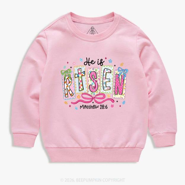 Easter Bow Lettering He Is Risen Kid's Sweatshirt