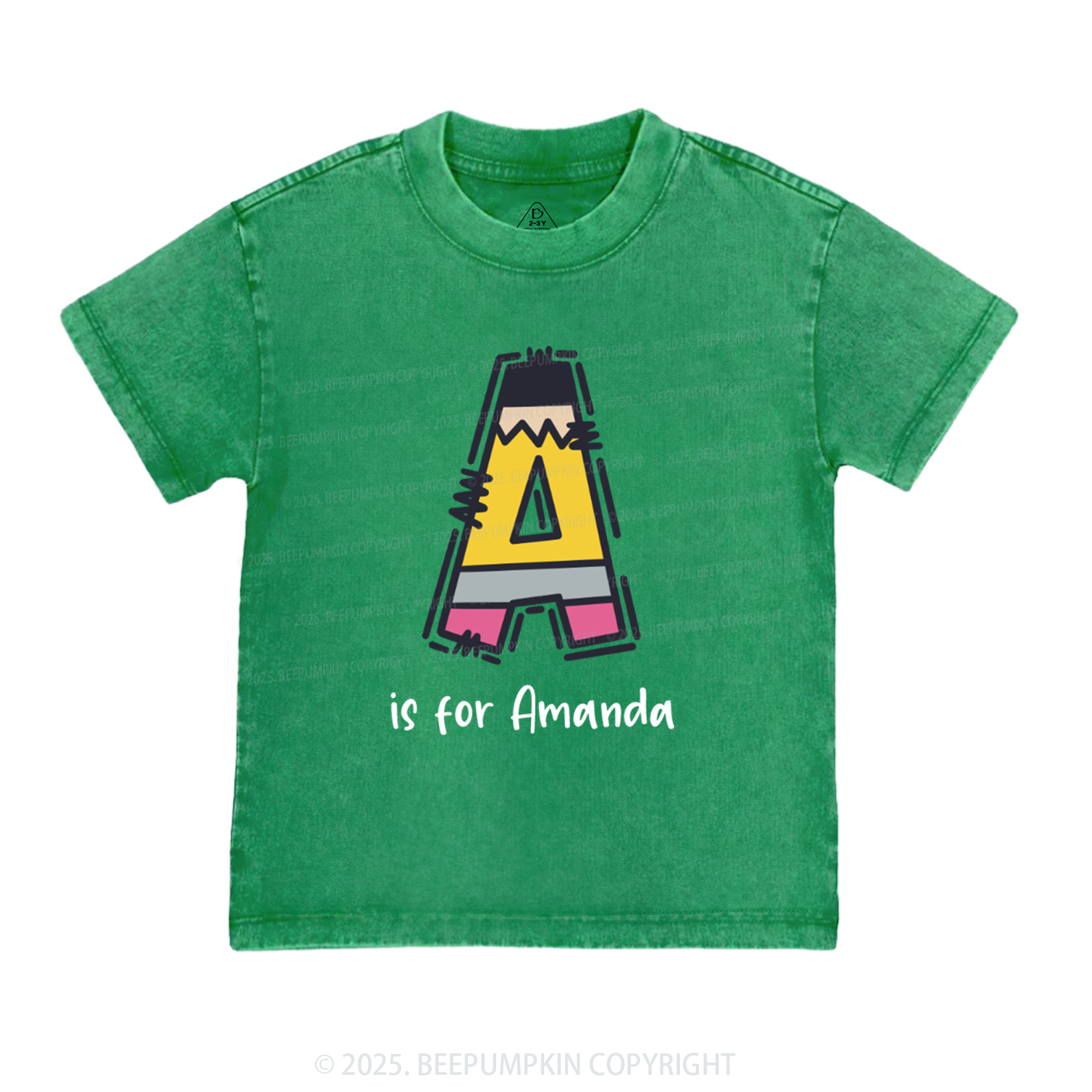 Personalized Pencil Letter Toddler&Kids Washed Tees