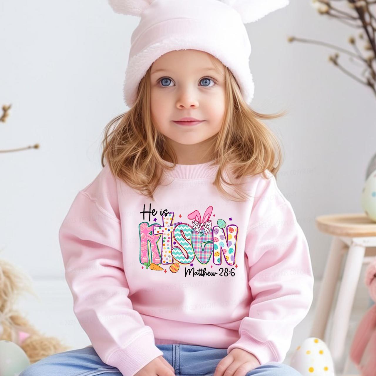 He Is Risen Christian Easter Kid's Sweatshirt