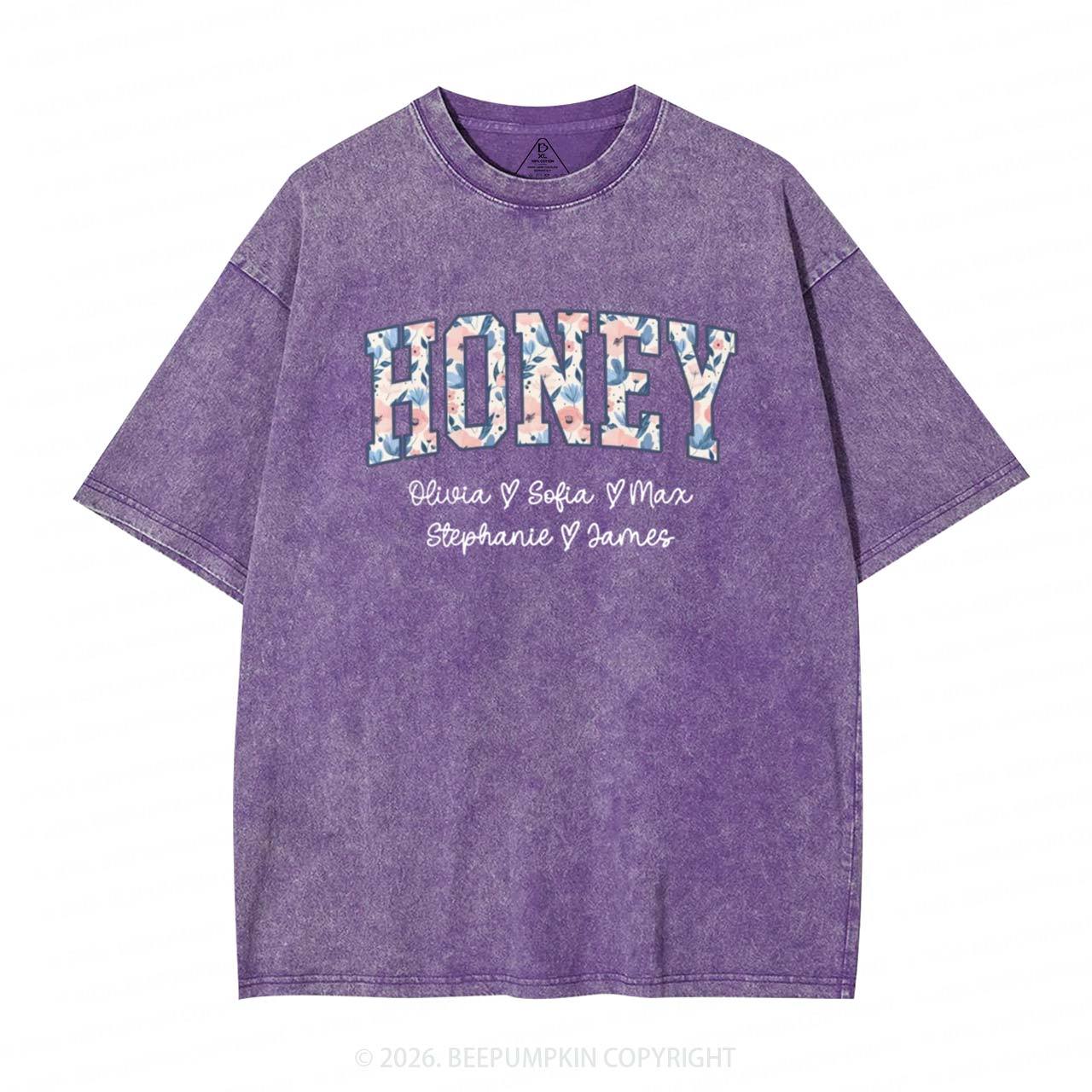 Personalized Floral with Names Mother's Day Adult Washed T-Shirts