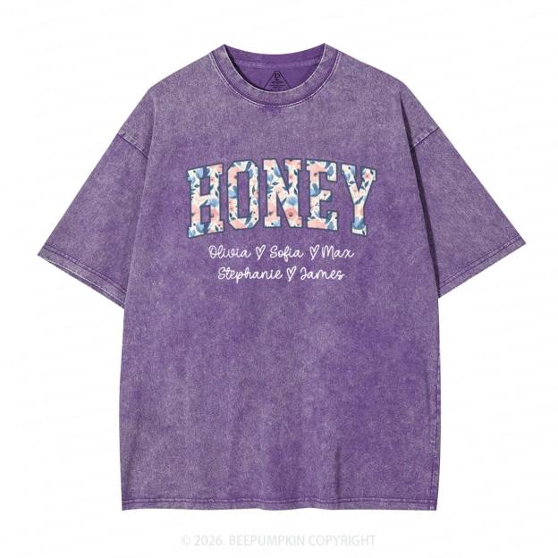 Personalized Floral with Names Mother's Day Adult Washed T-Shirts