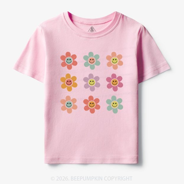 Happy Face Flowers Summer Kids T-Shirts