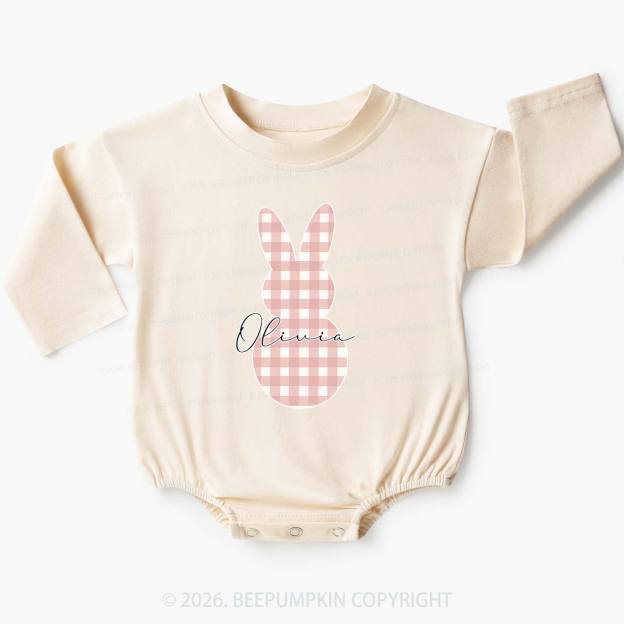 Personalised Easter Petit Gingham Bunny Baby Bubble Romper