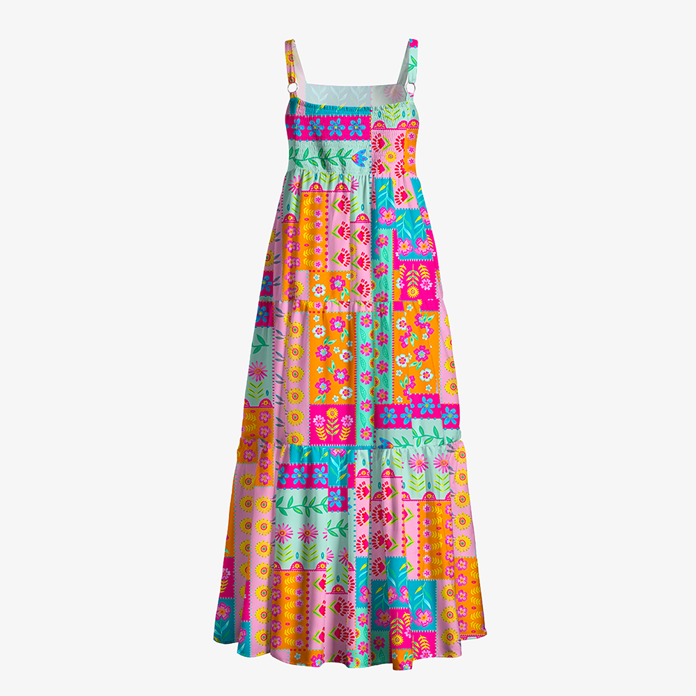Colorful Patchwork Boho All-Over Print Women’s Voile Cami Dress