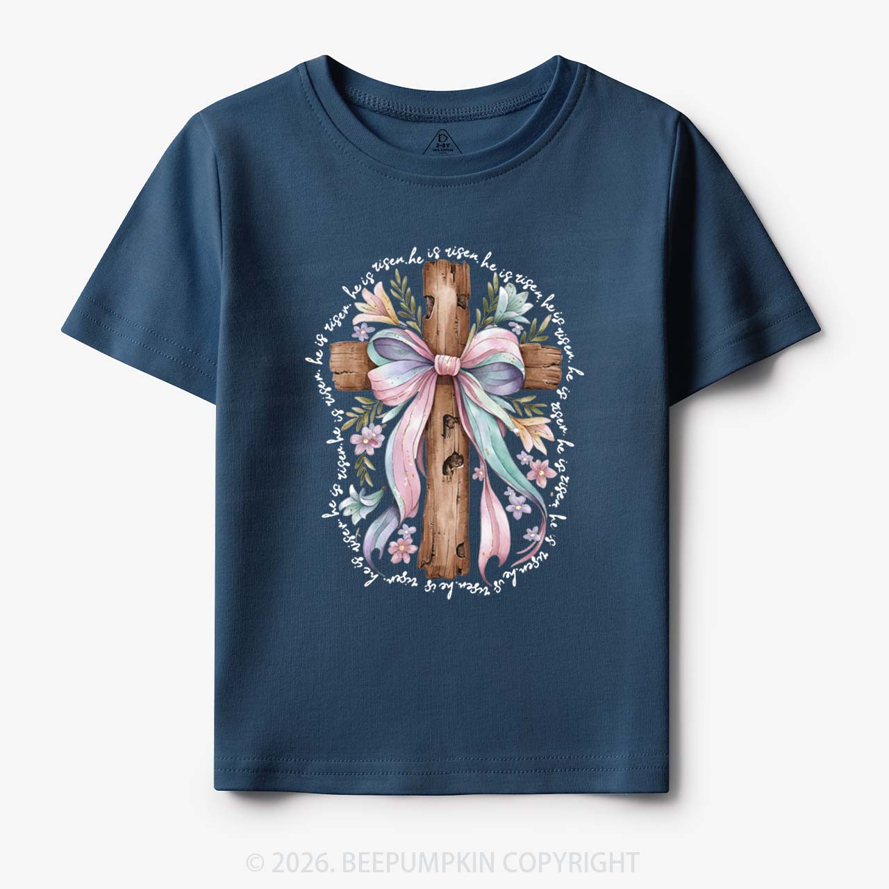 He Is Risen Soft Pastel Cross Toddler&Kids Tees