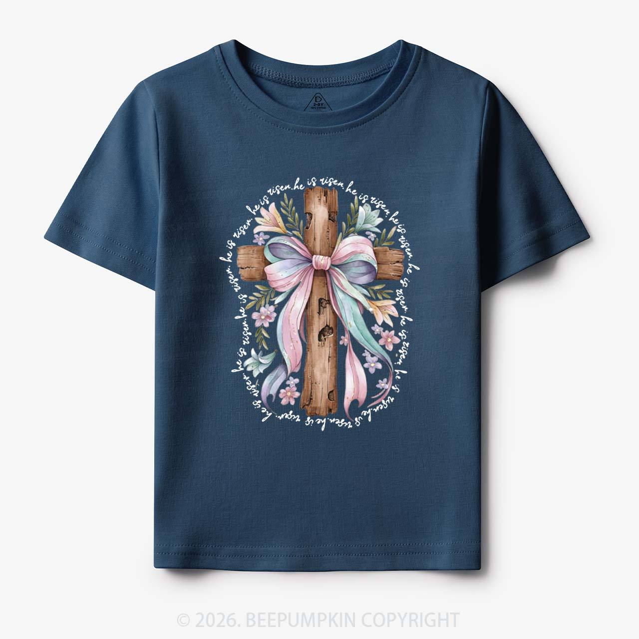 He Is Risen Soft Pastel Cross Toddler&Kids Tees
