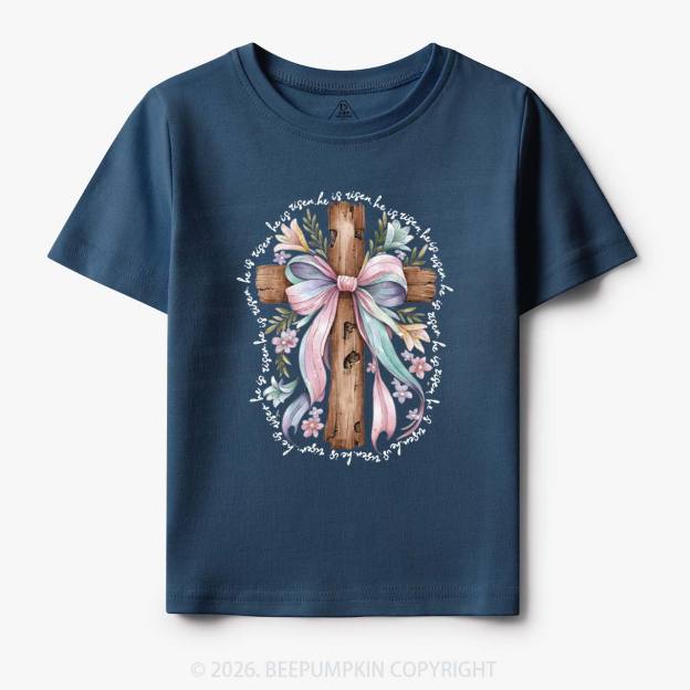 He Is Risen Soft Pastel Cross Toddler&Kids Tees