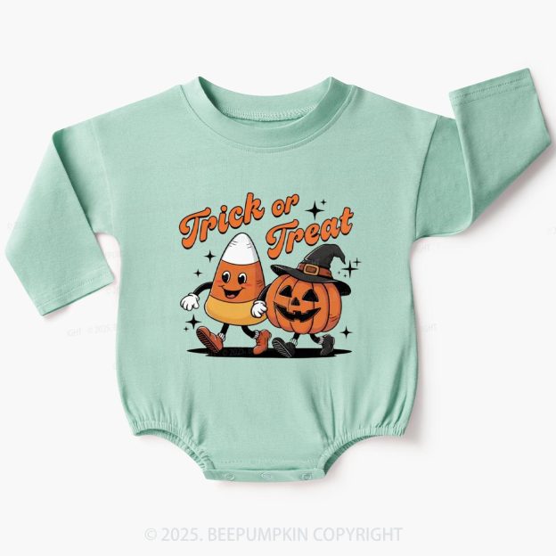 Halloween Trick Or Treat Baby Bubble Romper Beepumpkin