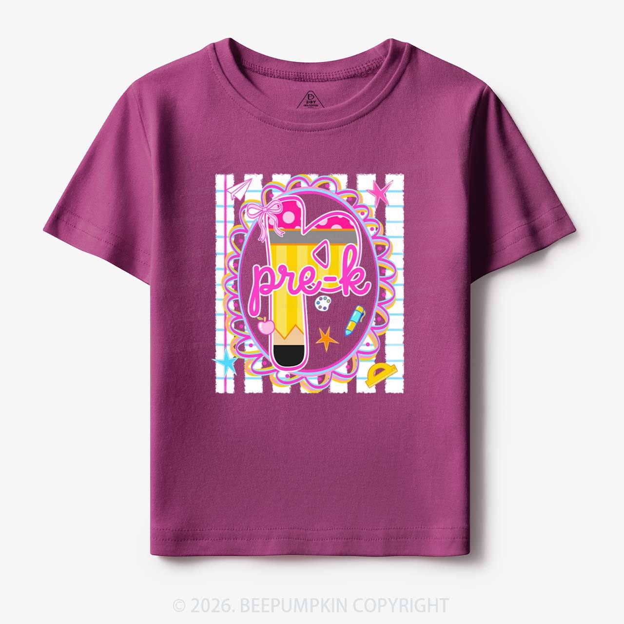 Personalized Pink Gingham Stripes Back To School Toddler&Kid's Tees