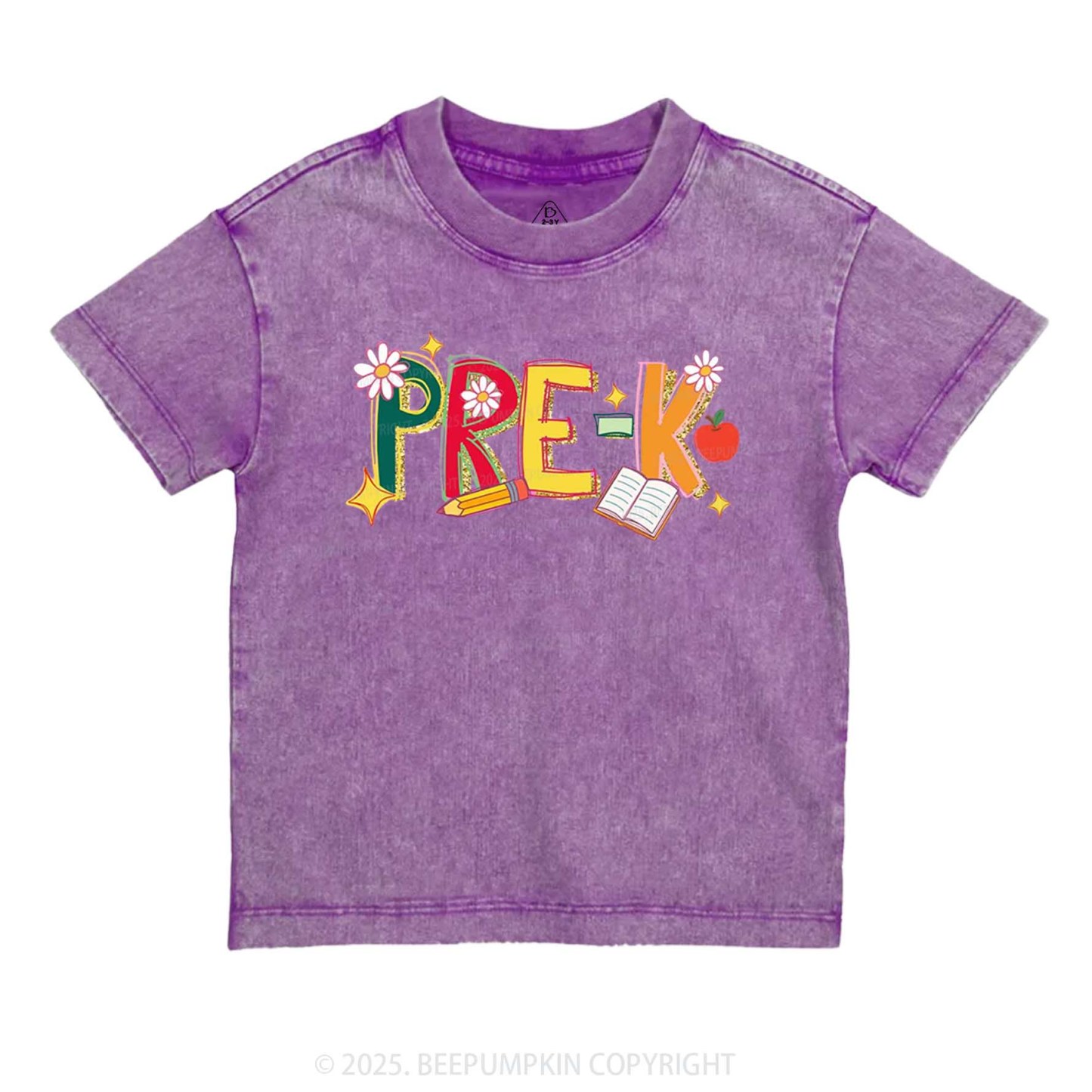 Personalized Girly Floral Kindergarten Neon School Toddler&Kids Washed Tees