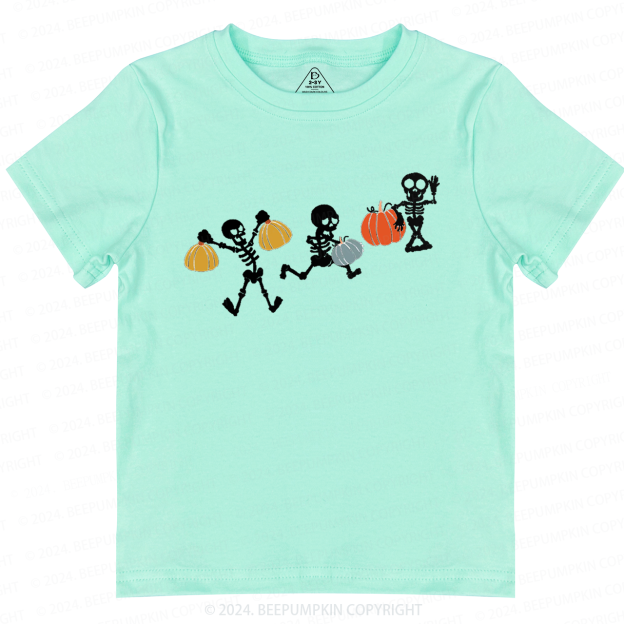 Funny Sportive Skeletons With Pumpkins Toddler&Kids Tees 