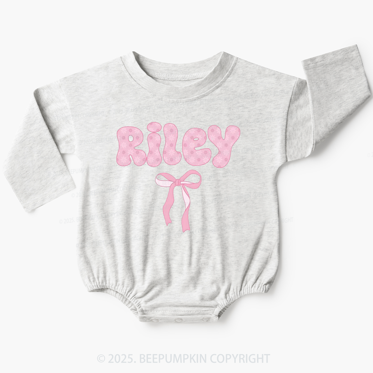 Personalized Name Pink Bow Baby Bubble Romper Beepumpkin