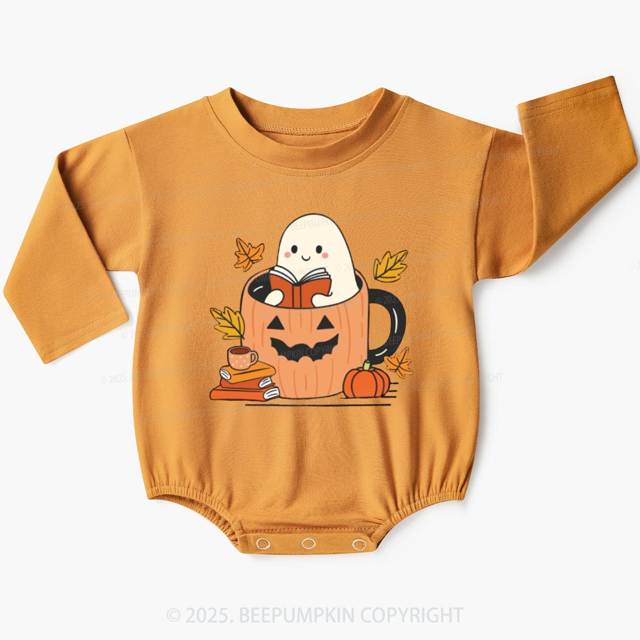 Ghost Reading Books Baby Bubble Romper Beepumpkin