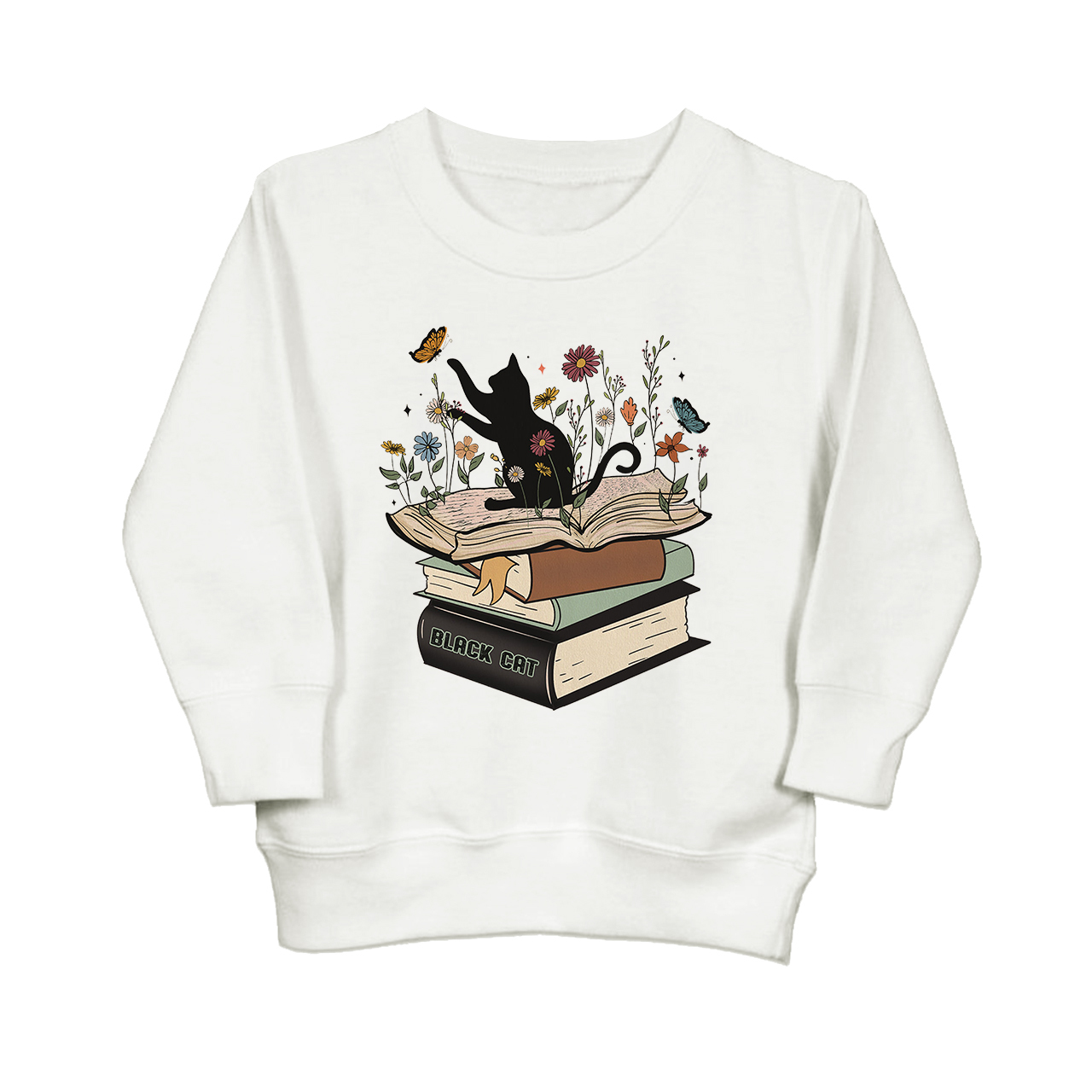 Halloween Playful Cat Flower Retro Kids Sweatshirt