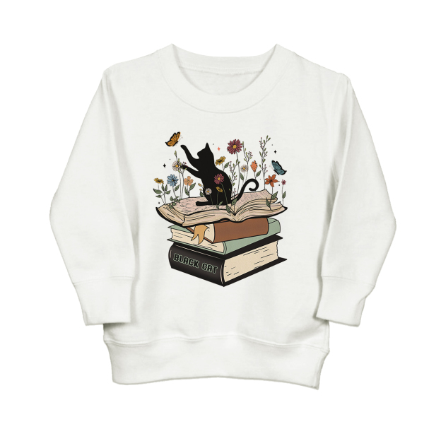 Halloween Playful Cat Flower Retro Kids Sweatshirt