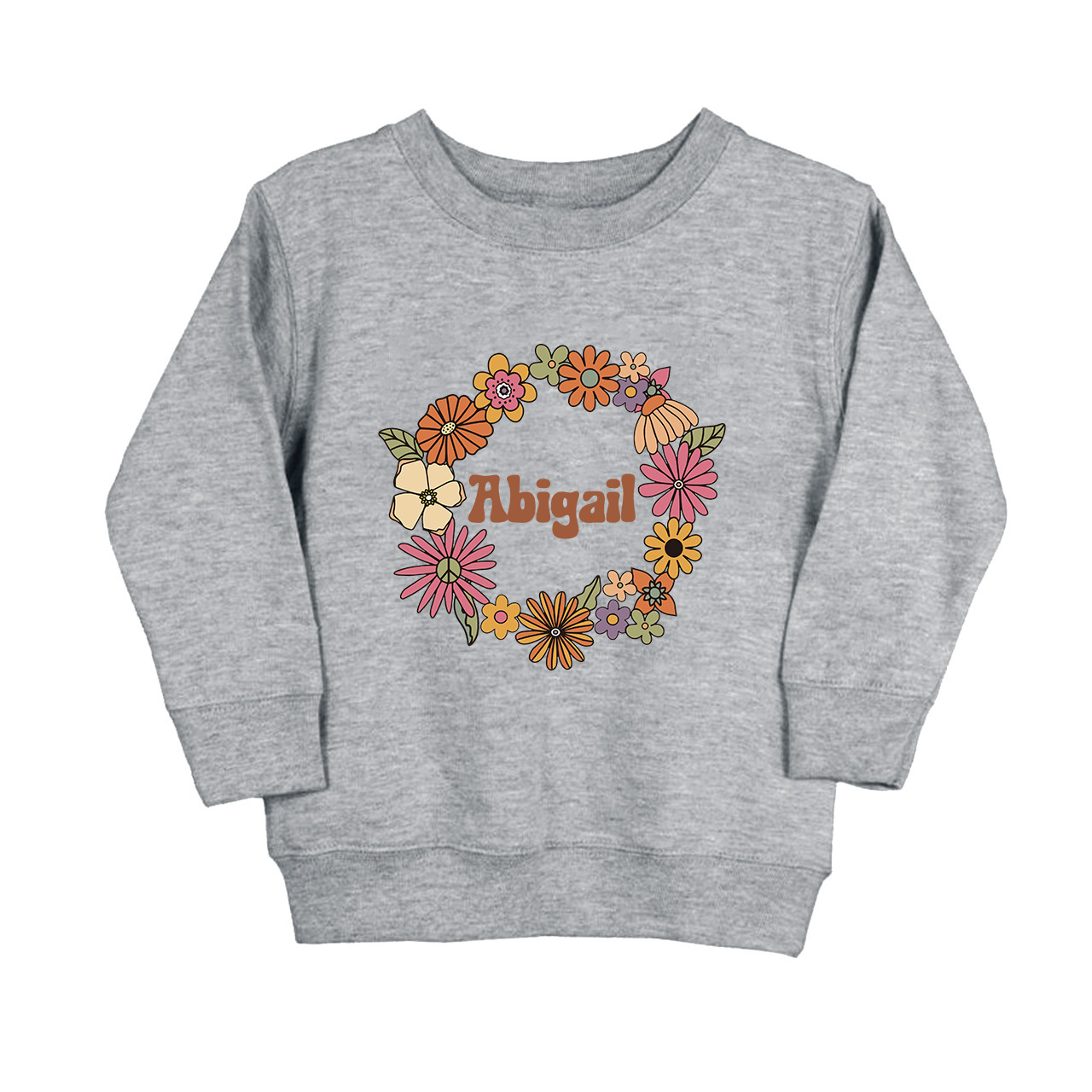 Girls Personalized Name In Floral Wreath Kids Sweatshirt Sale-Beepumpkin™