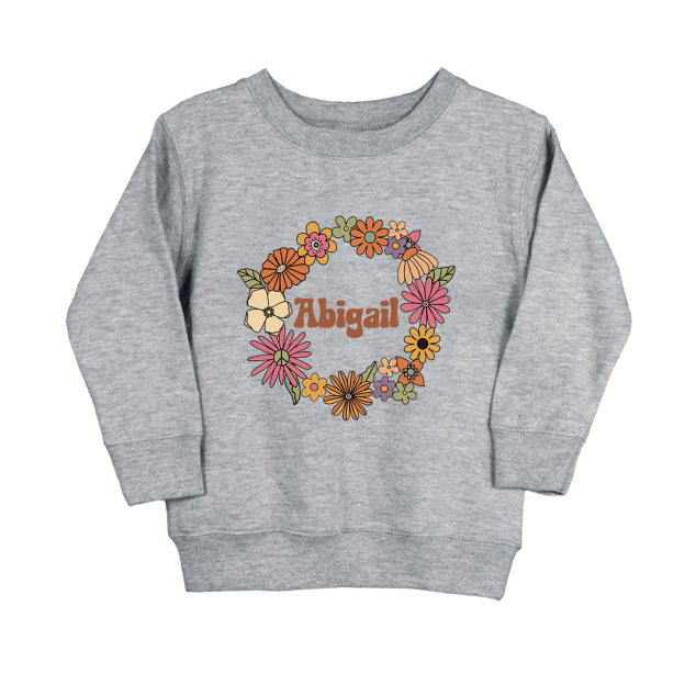 Girls Personalized Name In Floral Wreath Kids Sweatshirt