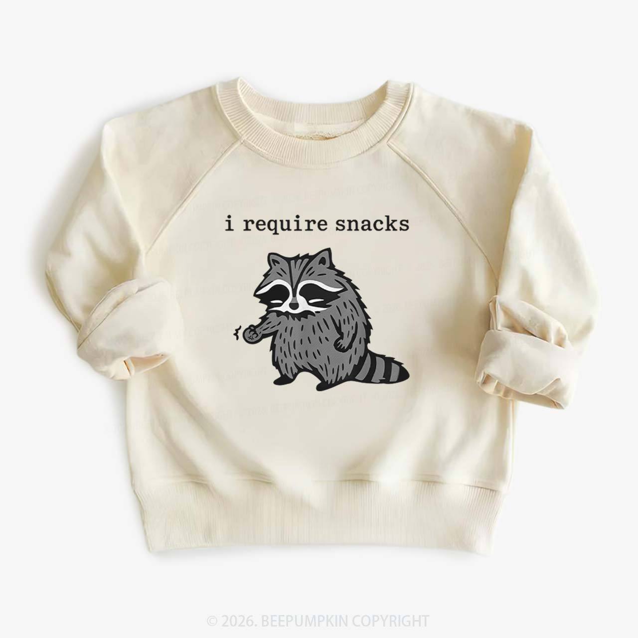 I Require Snacks Raccoon Kid's Sweatshirt