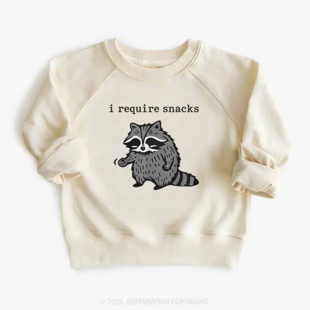 I Require Snacks Raccoon Kid's Sweatshirt