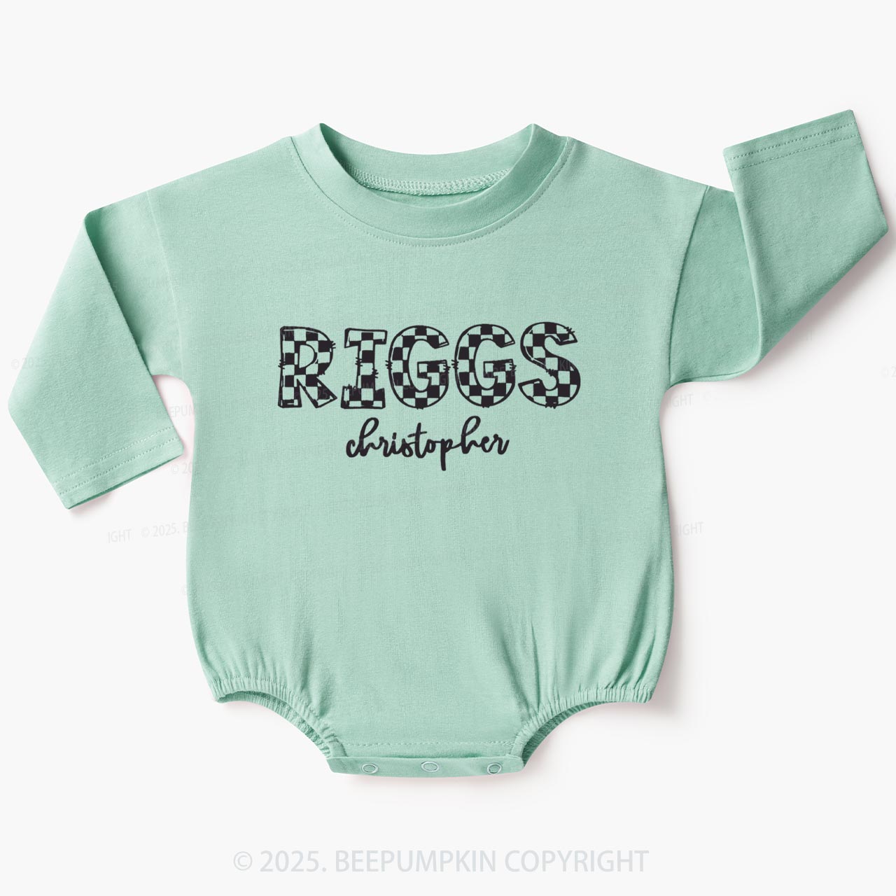 Personalized Checkered Name Baby Bubble Romper Beepumpkin