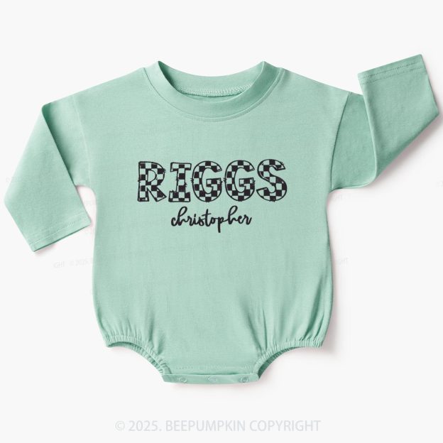 Personalized Checkered Name Baby Bubble Romper Beepumpkin
