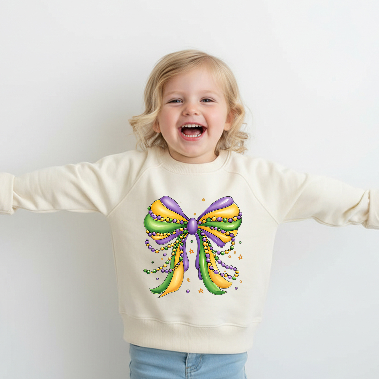 Mardi Gras Ribbon Bow Kid's Sweatshirt