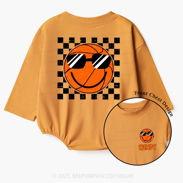 Personalized Smile Face Basketball Baby Bubble Romper Beepumpkin