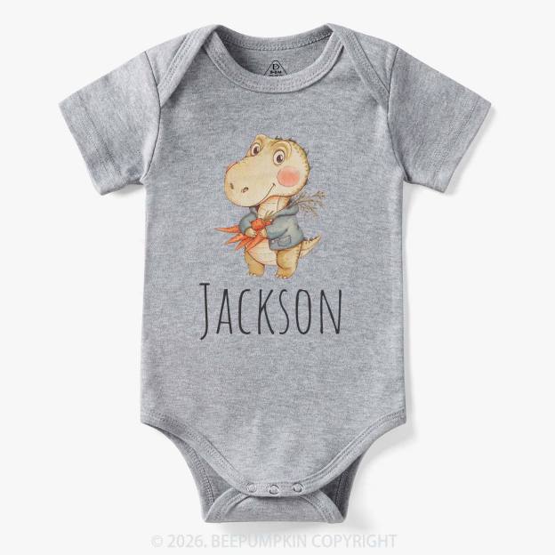 Personalized Watercolor Dino Friend Baby Bodysuit