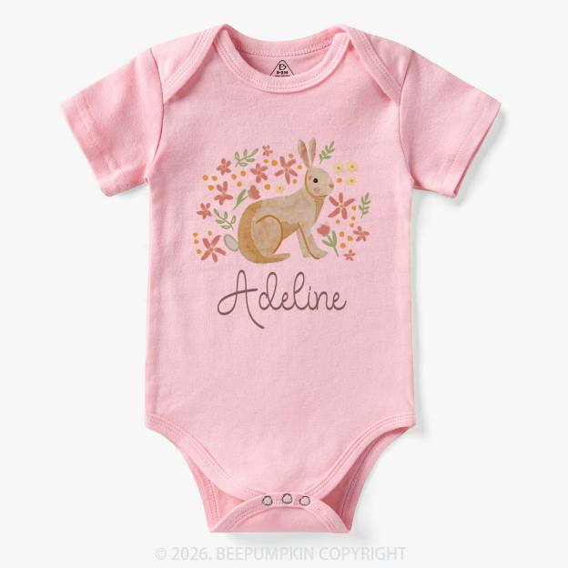 Personalized Watercolor Bunny Blooms Baby Bodysuit