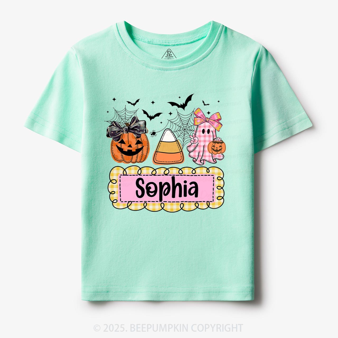 Personalized Halloween Pumpkin and Ghost with Bow Ball Cap Toddler&Kid's Tees Beepumpkin