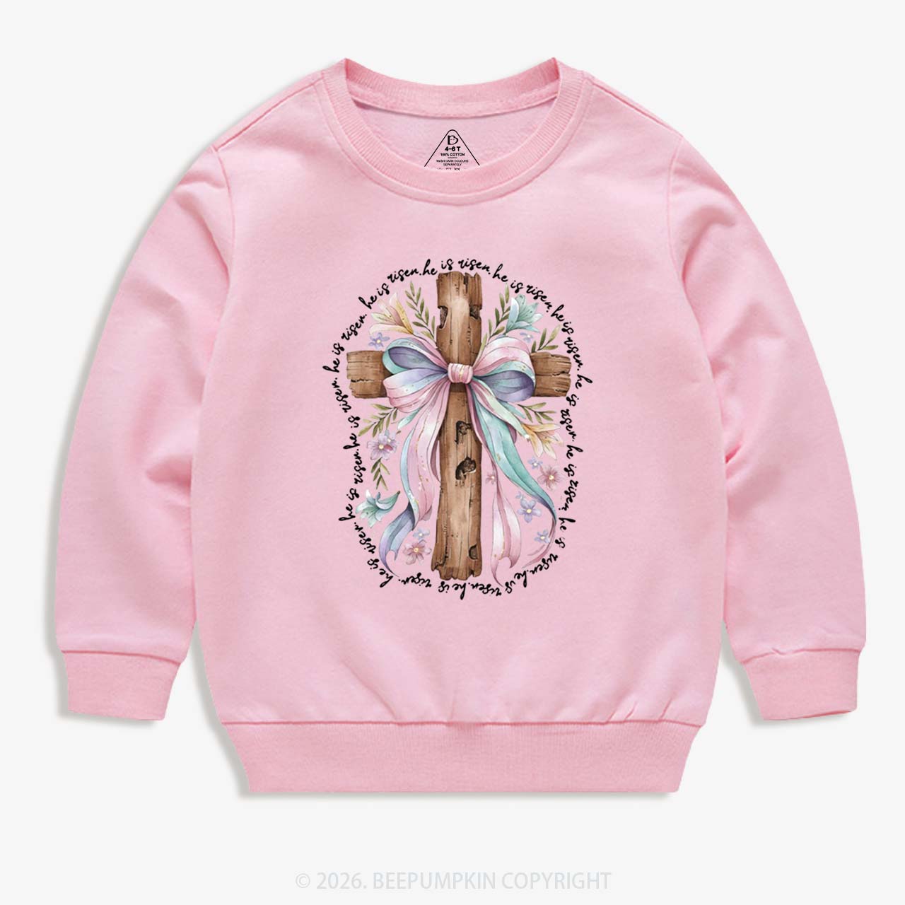He Is Risen Soft Pastel Cross Kid's Sweatshirt