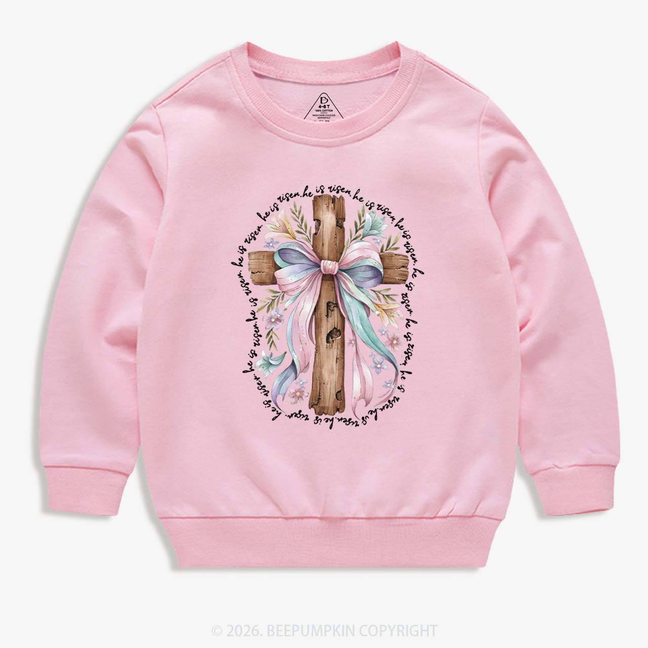 He Is Risen Soft Pastel Cross Kid's Sweatshirt