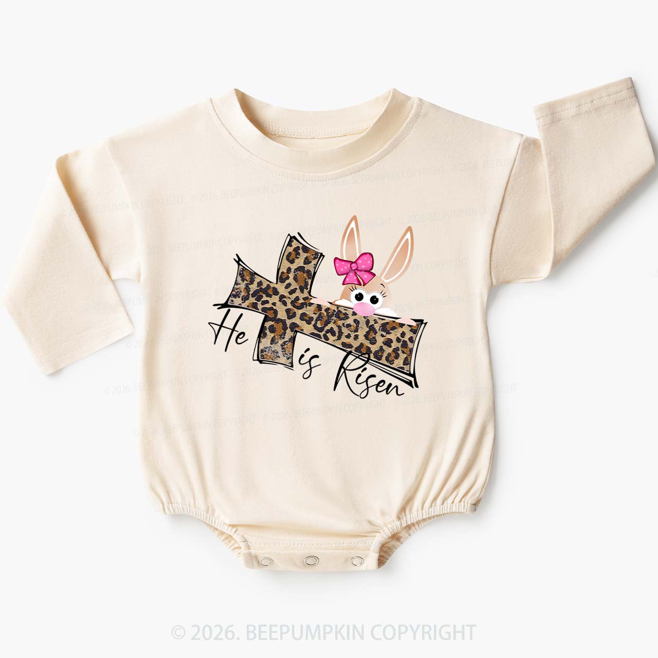 Faith Bunny & Leopard Cros Baby Bubble Romper