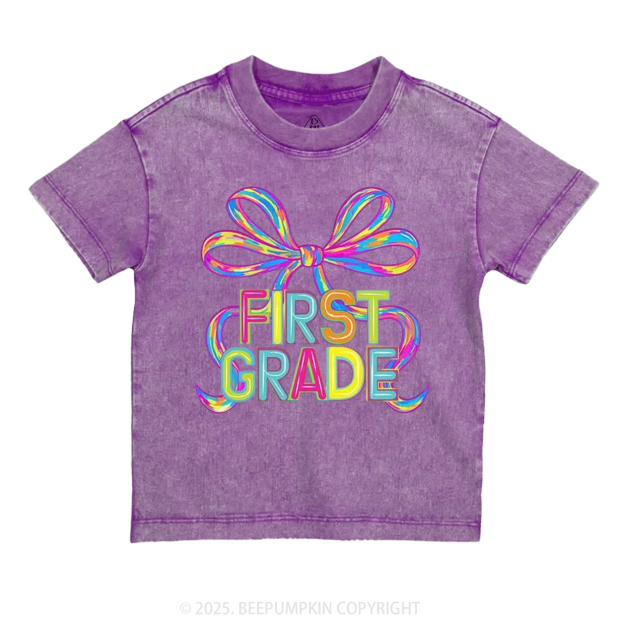 Personalized Rainbow Ribbons Grade Toddler&Kids Washed Tees