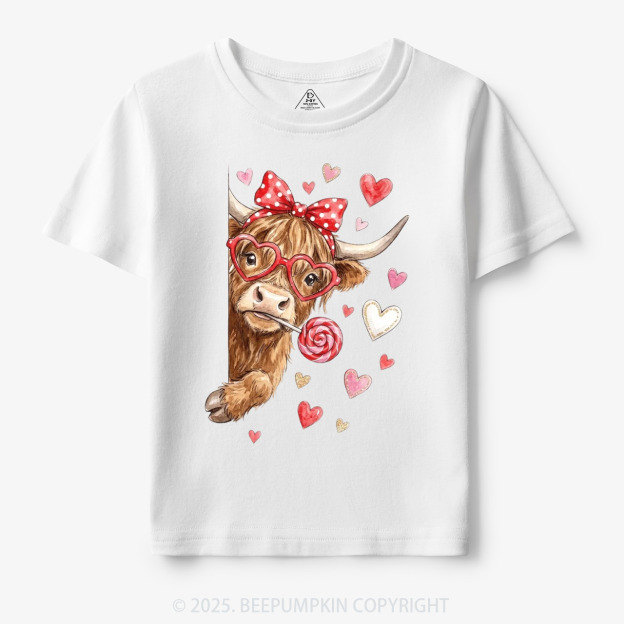 Valentine Highland Cow Toddler&Kid's Tees Beepumpkin