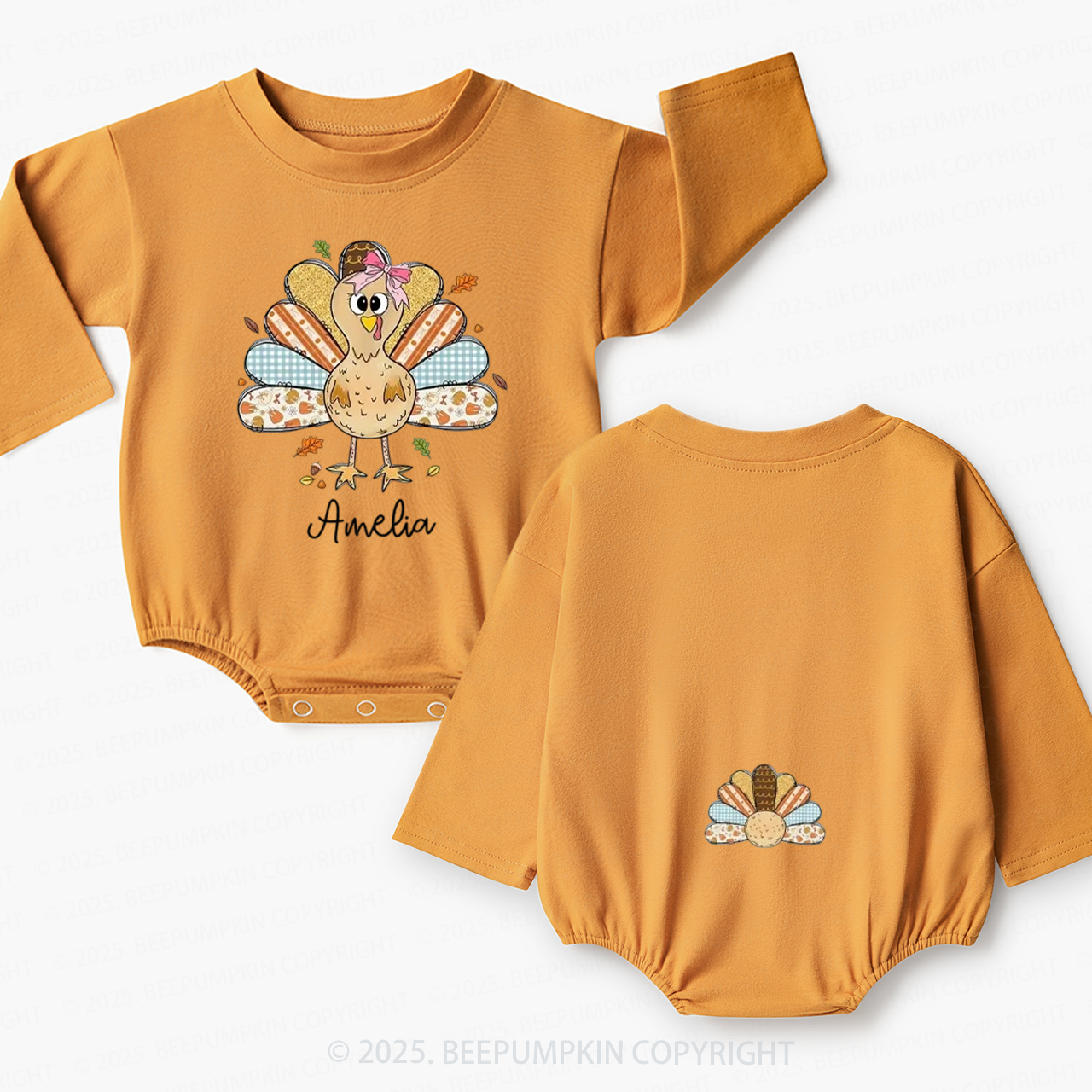 Personalized Little Turkey Thanksgiving Baby Bubble Romper Beepumpkin