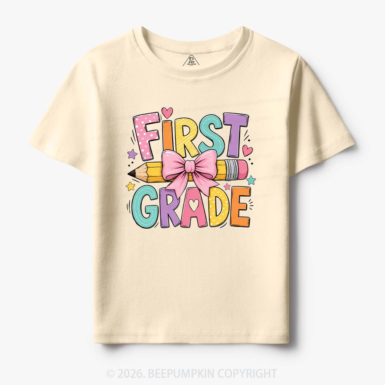 Colorful First Grade Back To School Pencil Bow Toddler&Kid's Tees