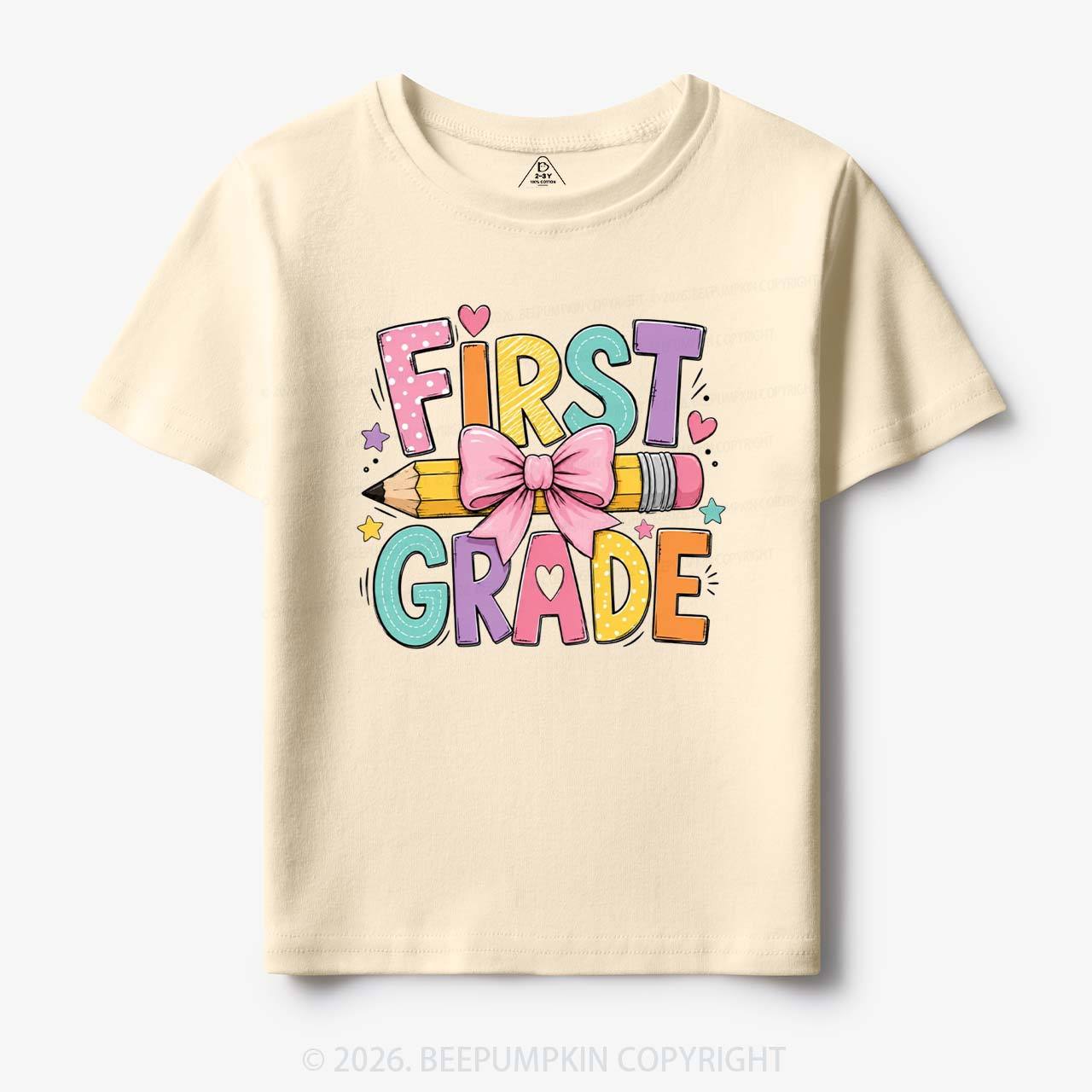 Colorful First Grade Back To School Pencil Bow Toddler&Kid's Tees