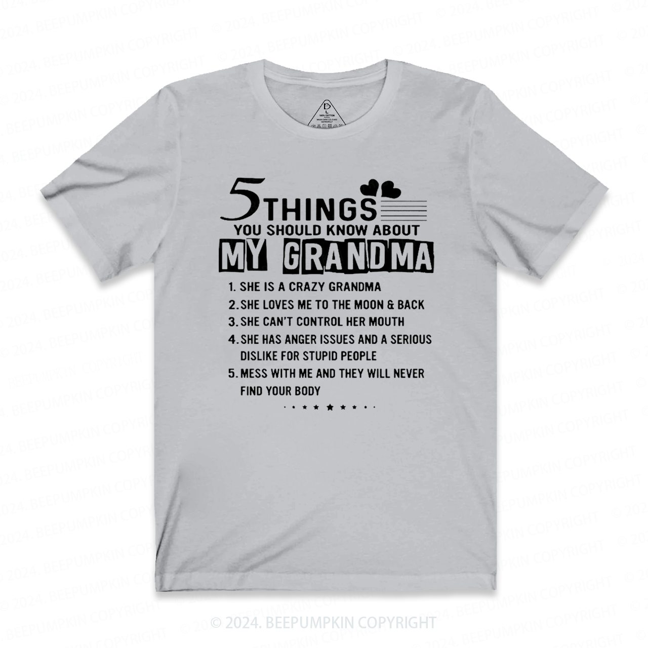 Five Things About My Grandma T-Shirts 