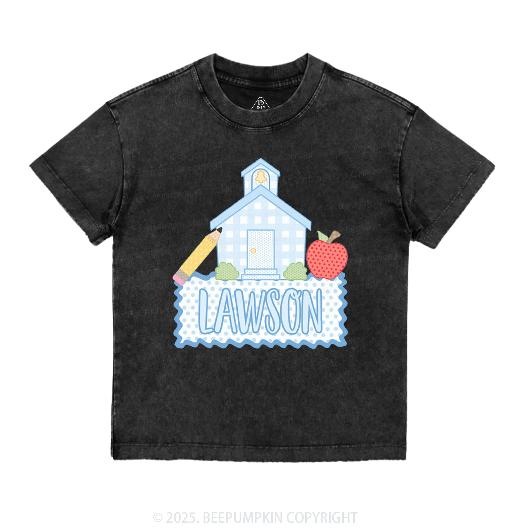 Personalized Blue Schoolhouse Toddler&Kids Washed Tees