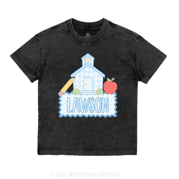 Personalized Blue Schoolhouse Toddler&Kids Washed Tees